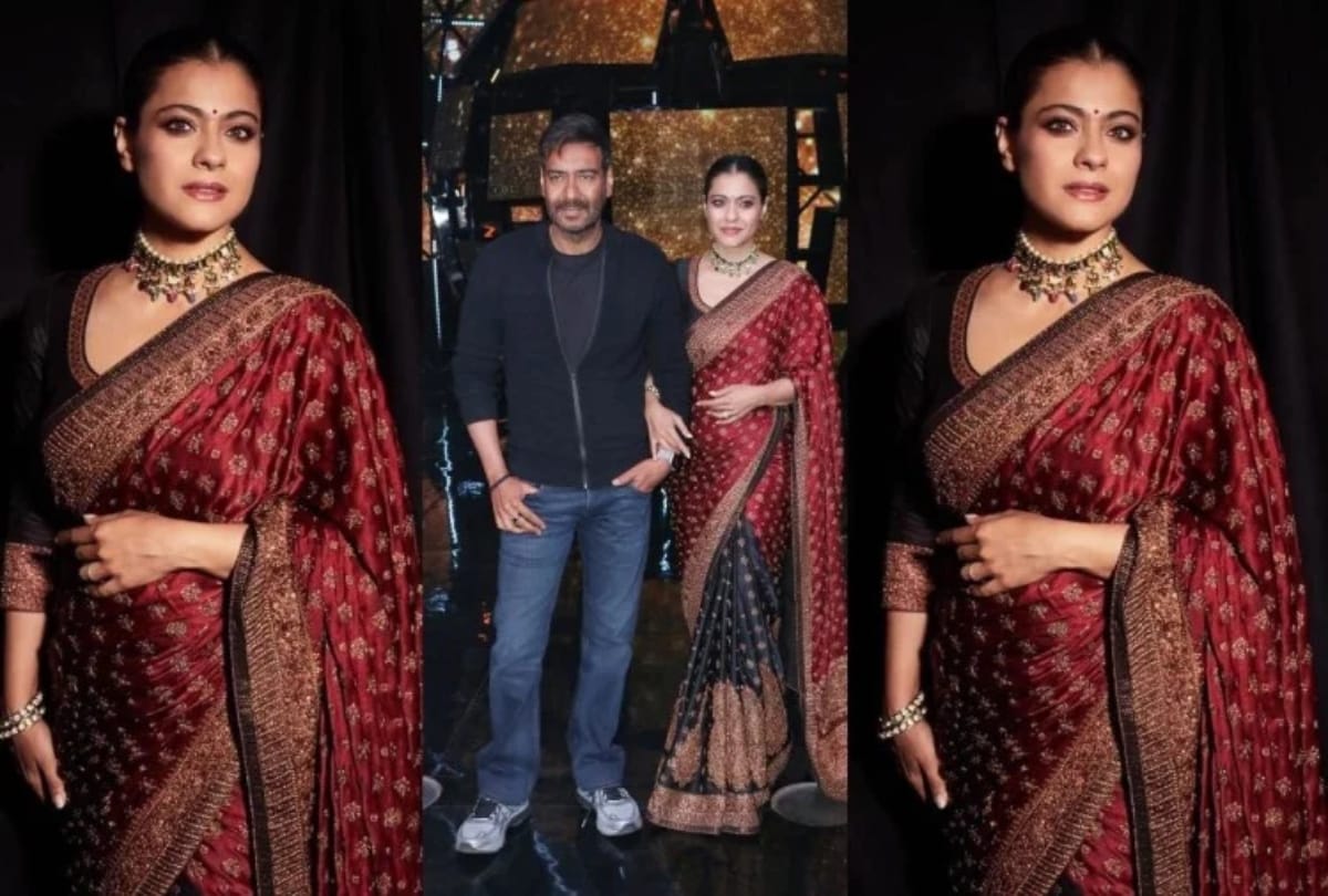 kajol latest pic in light green banarasi silk saree