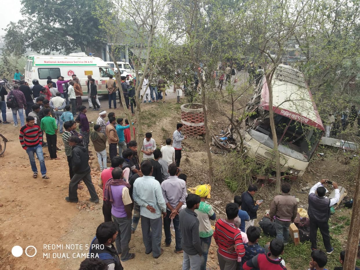 Two killed in roadways bus and truck collision