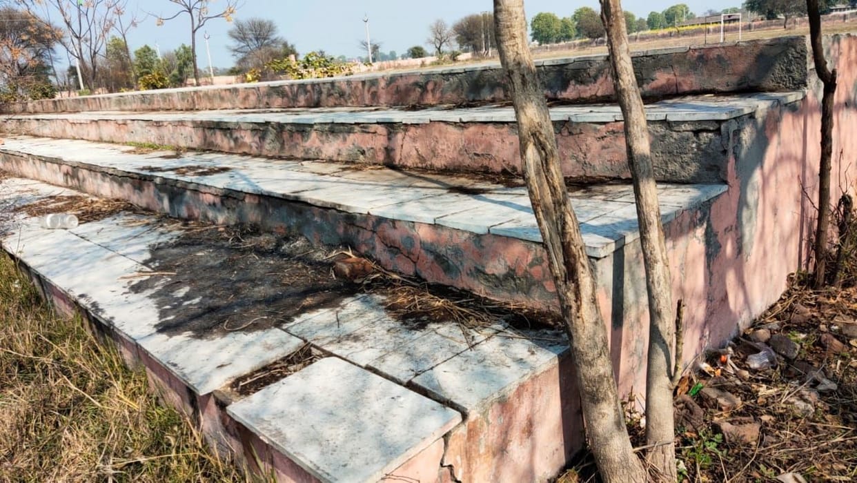 damage sports stadium in Farmana village