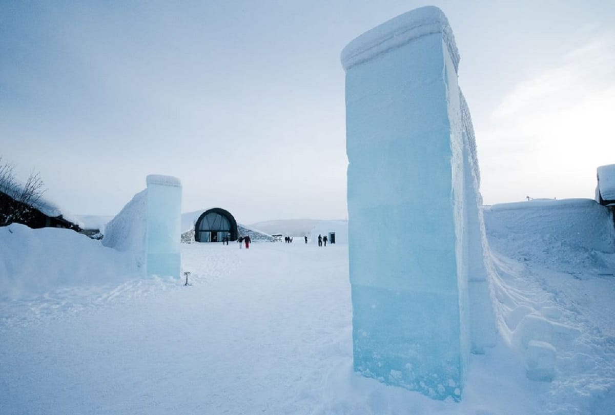 Sweden Ice Hotel which built every year and melt back into the river