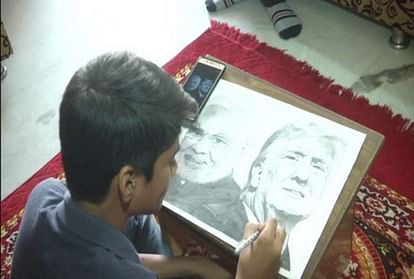 Eighth pass student made sketch of Modi-Trump in 30 hours