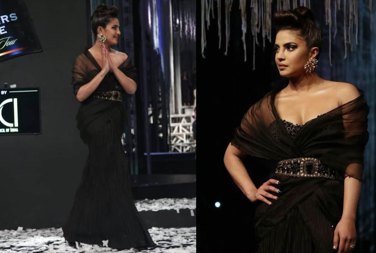 priyanka chopra looks glamorous in ramp walk with black dress
