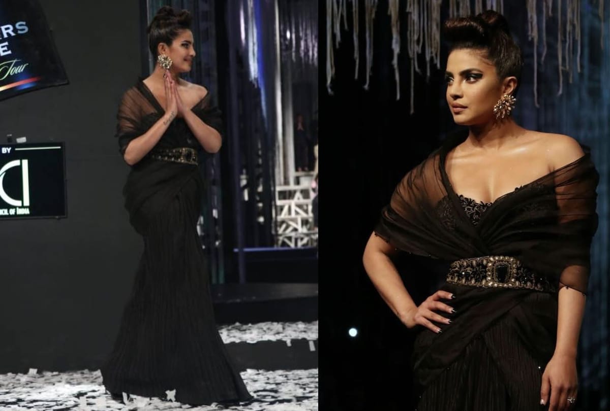 priyanka chopra looks glamorous in ramp walk with black dress
