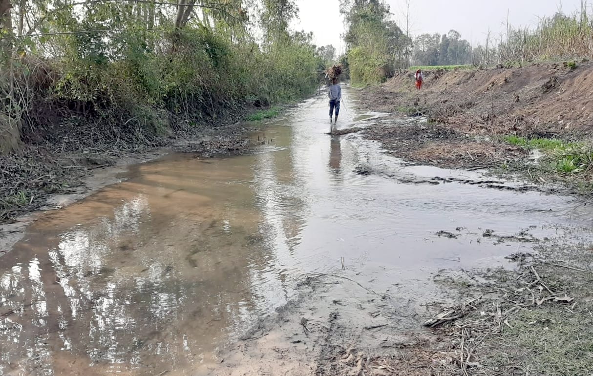 Filled water in fields due to breaking of minor tracks