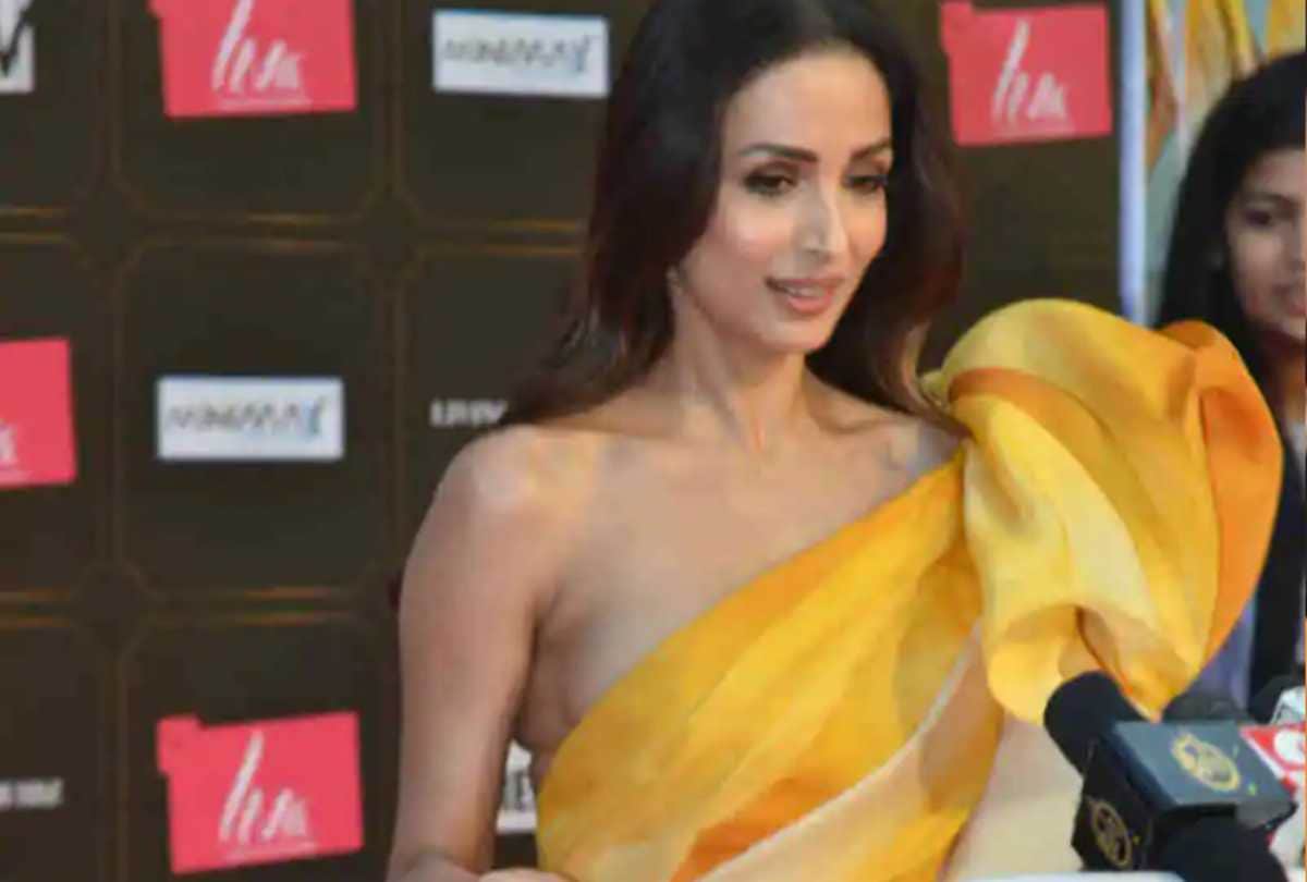 malaika arora reached in miss diva 2020 with yellow high slit dress