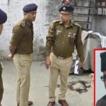 घटनास्थल की जांच करते पुलिस अधिकारी (इनसेट में मृतक नुसरत उल्लाह वारसी)।