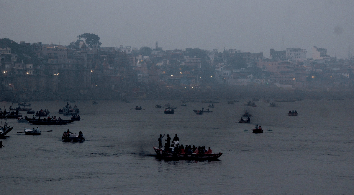 Diesel motorboat running increasing pollution in ganga ghat varanasi