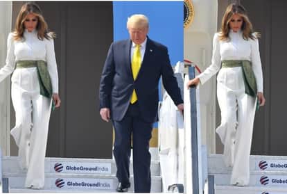 melania trump dress in white jumpsuit with donald trump india visit