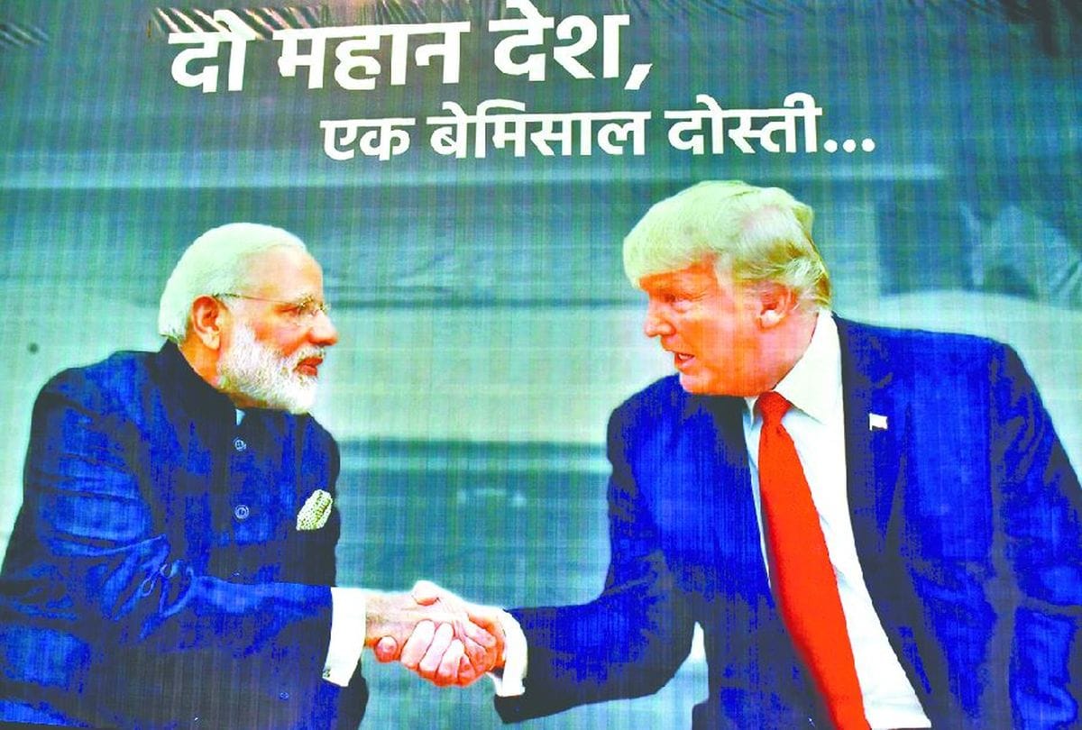 Donald Trump India Visit update Modi Trump hoardings in agra