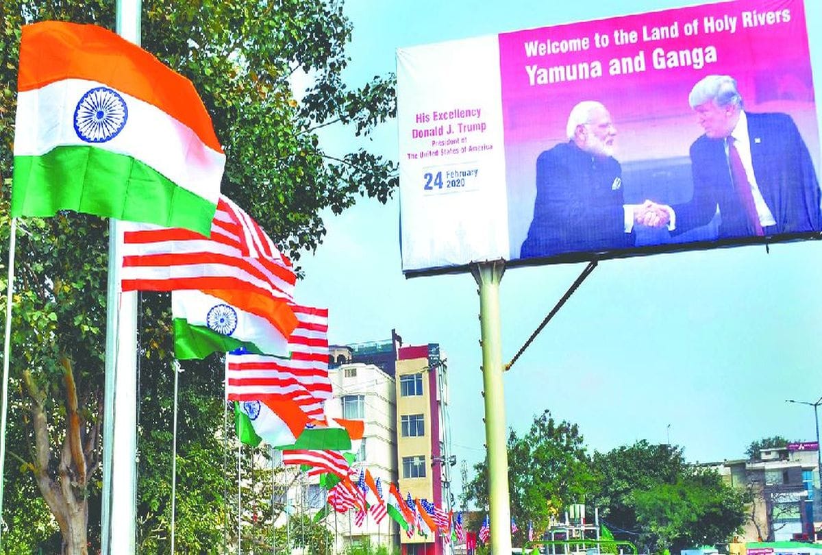 Donald Trump India Visit update Modi Trump hoardings in agra