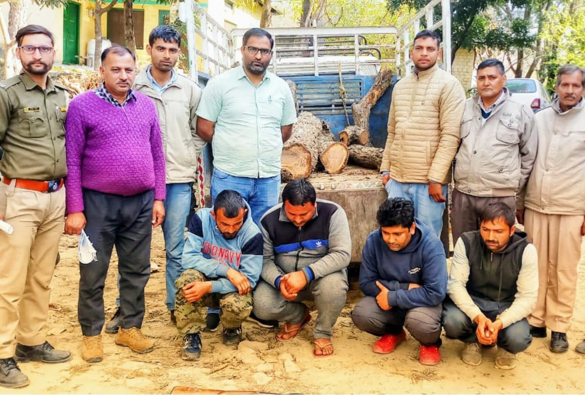 illegal felling of trees in lathiani una himachal pradesh Four Arrested