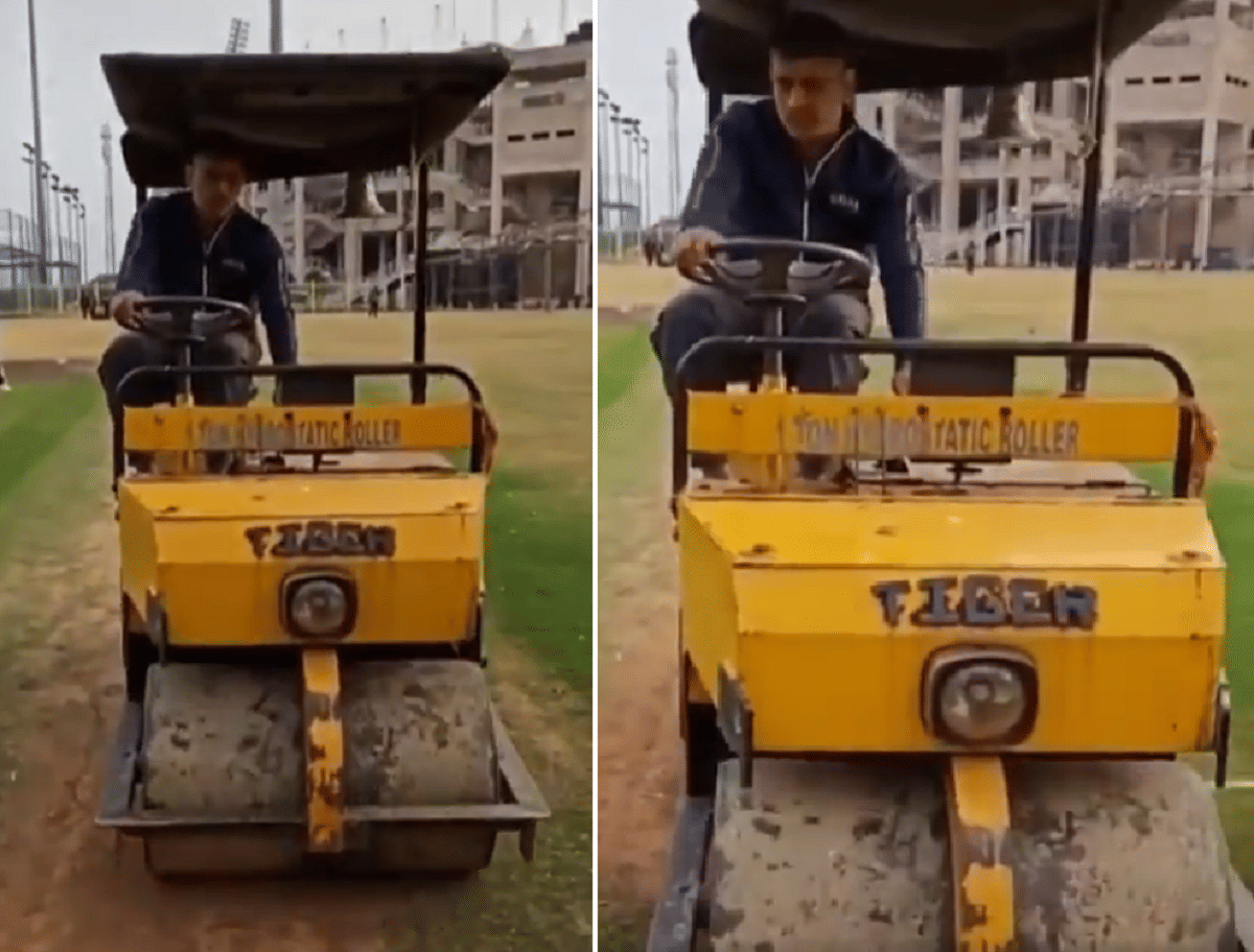 Mahendra Singh Dhoni spotted with road roller this time video goes viral on social media