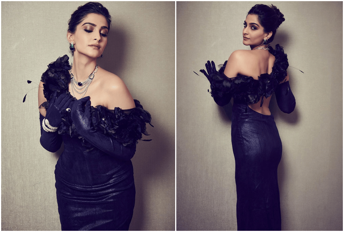 sonam kapoor hot look in black body hugging gown images viral