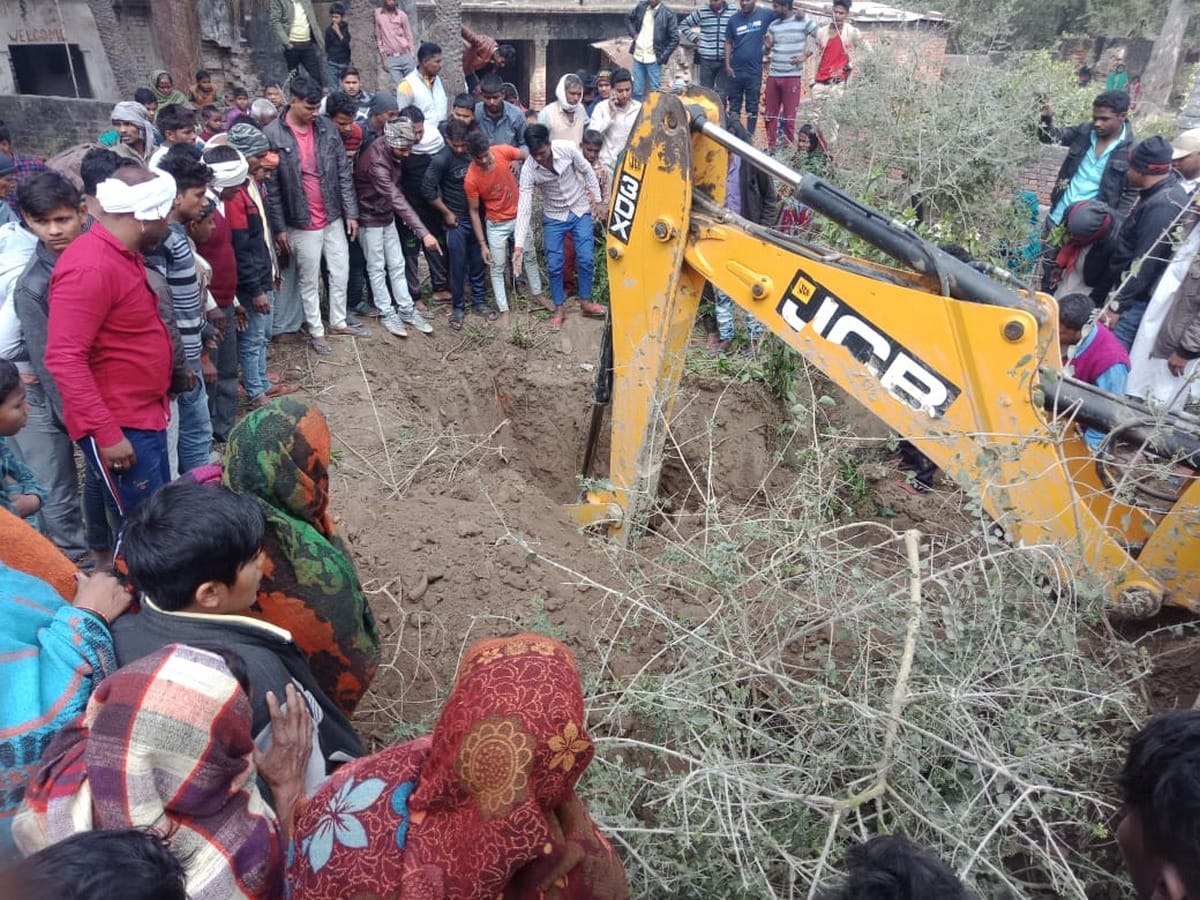 Teen boy trapped in pit for two hours dug out of JCB in saraimir azamgarh