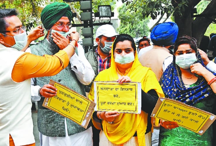 AAP MLAs protests with wearing masks outside Punjab Assembly