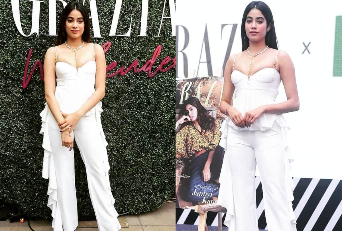 janhvi kapoor looks beautiful in bold white dress in grazia magazine cover launching
