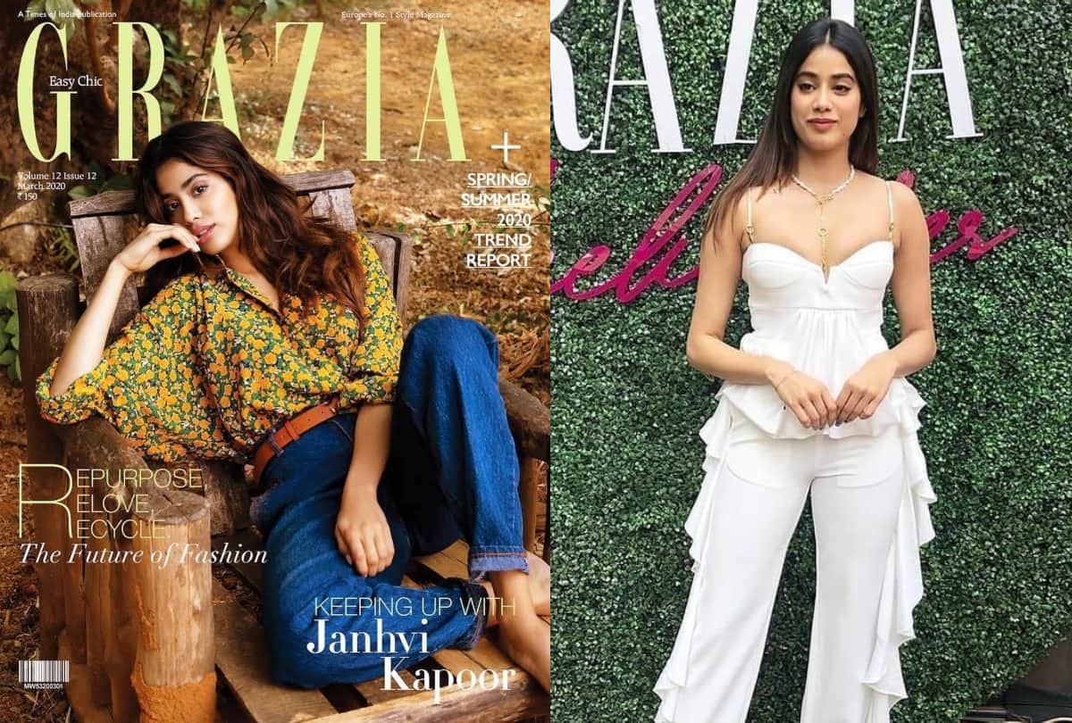 janhvi kapoor looks beautiful in bold white dress in grazia magazine cover launching