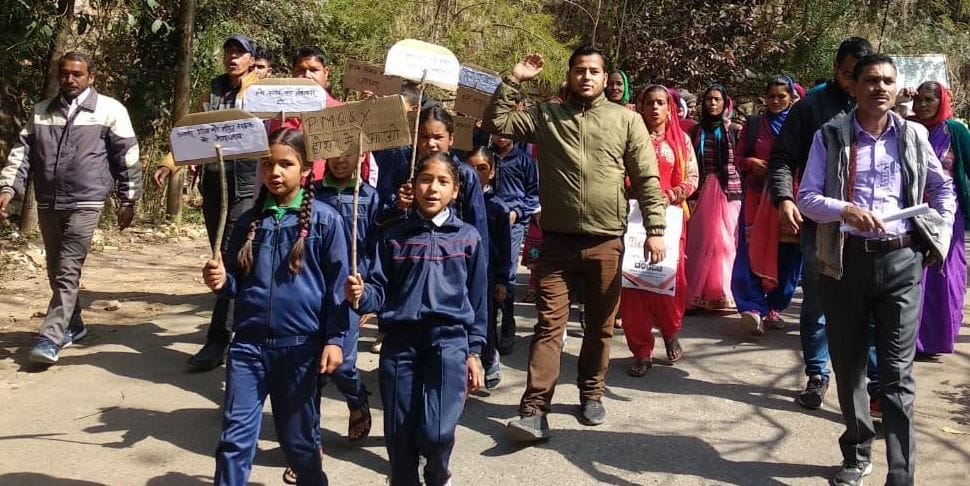 The villagers demonstrated with the children for the road