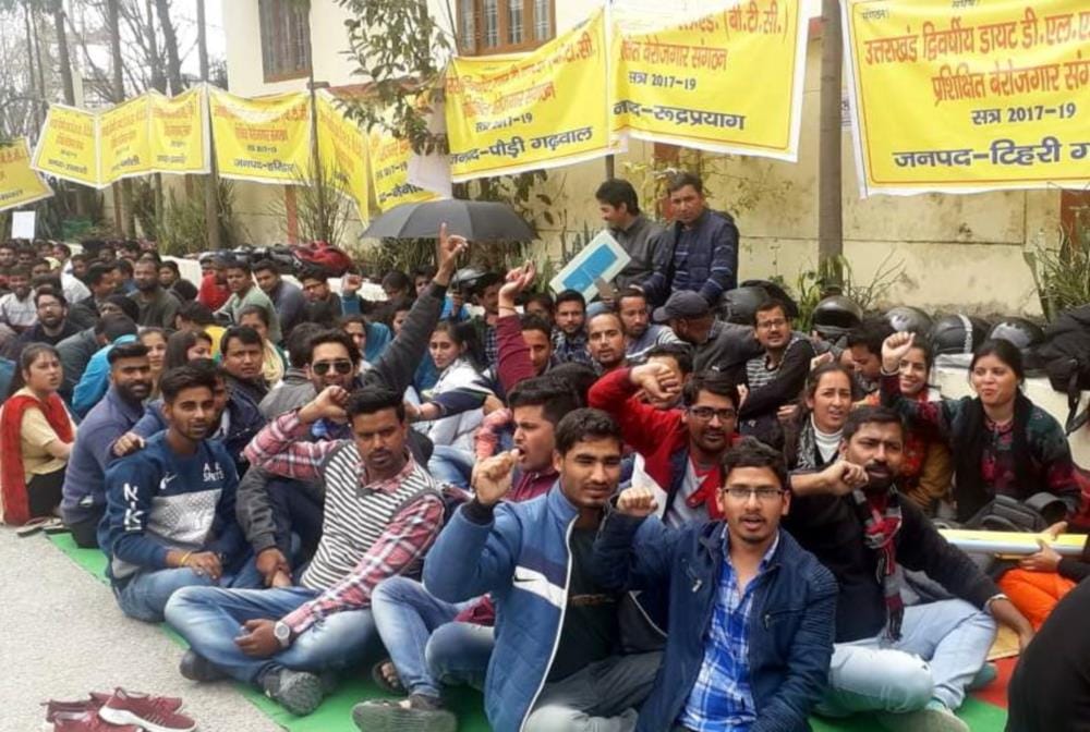 Trained unemployed youth protest in dehradun