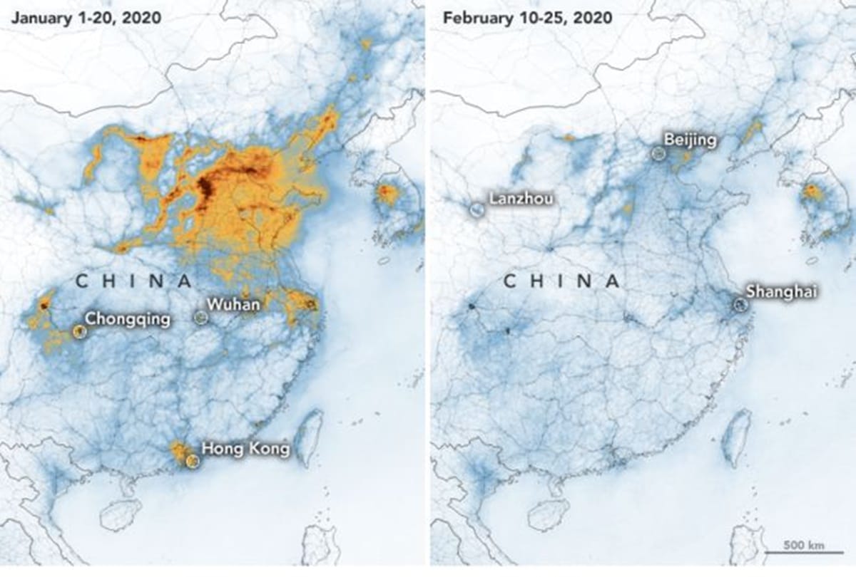 Coronavirus China pollution clear amid slowdown Nasa images show