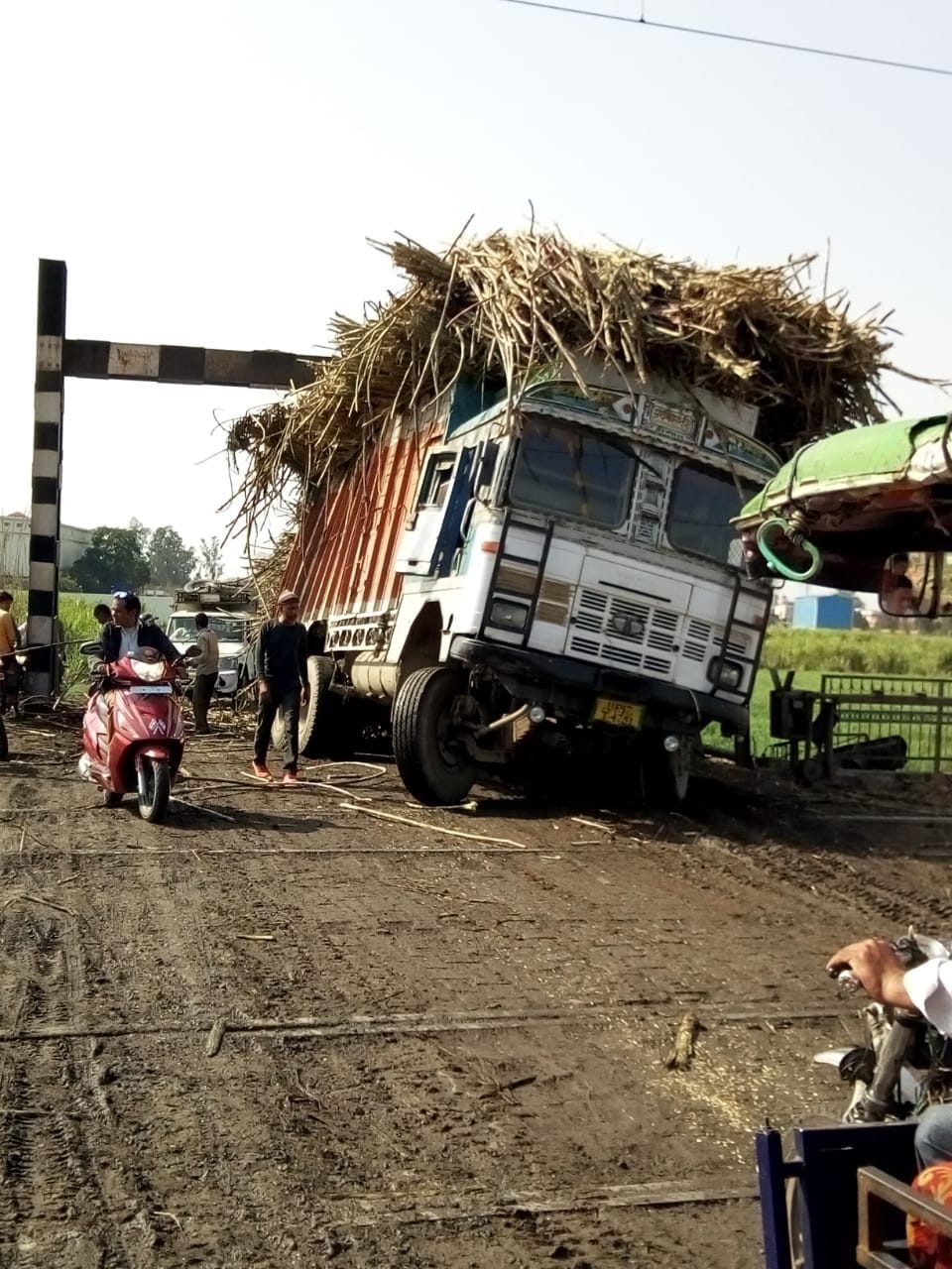 Sugarcane truck stuck in high gauge