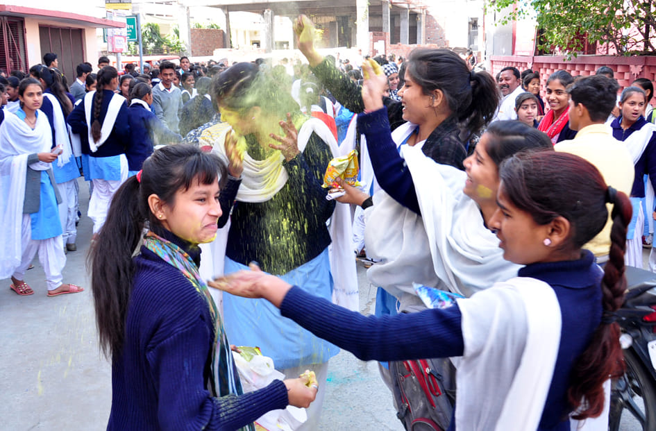 After exams, 10th class girls played Holi