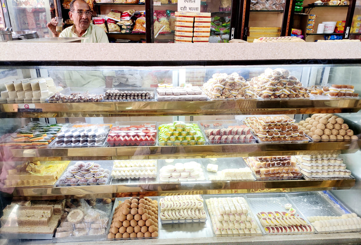 Sweets market smelling about Holi