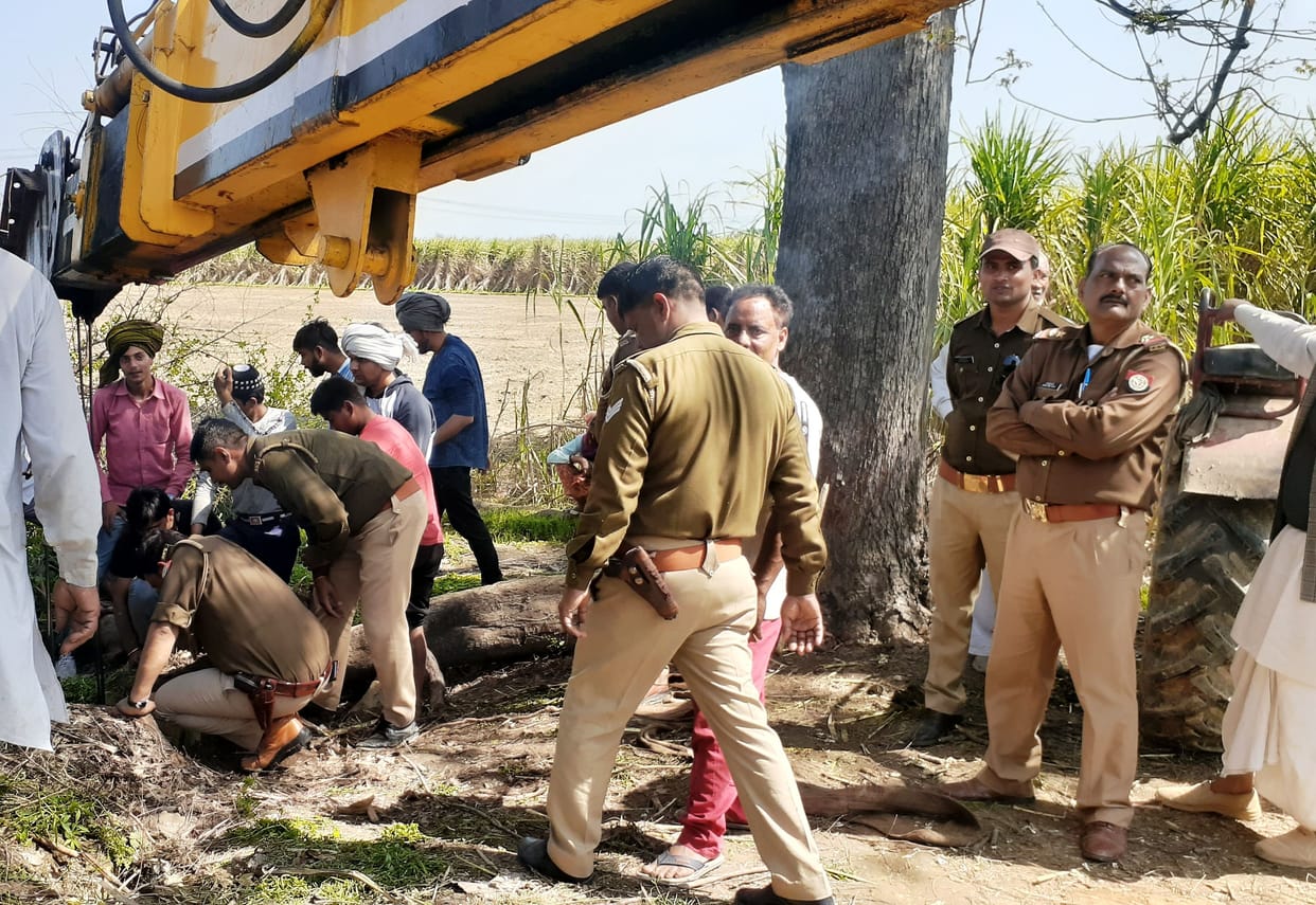 Cow fell in a well in Garhisakhawatpur