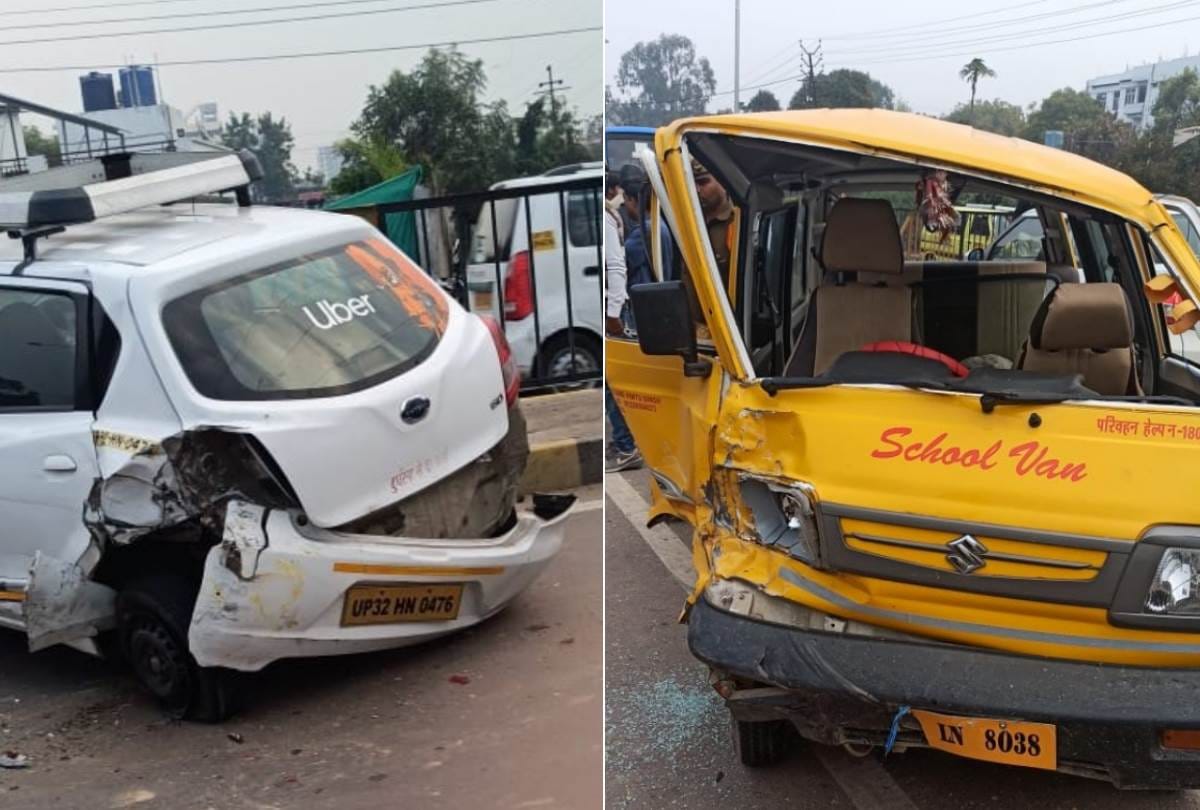 taxi hits school van, three students injured in lucknow