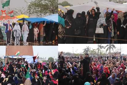 Women protest continue even during rain on Ghantaghar   in Lucknow.