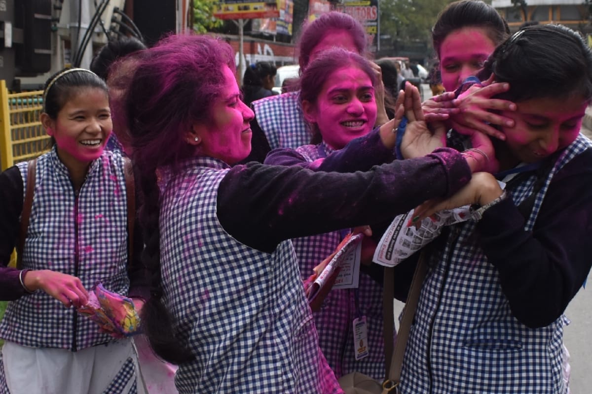 Holi 2020: student played holi with their friends as Exams get over today