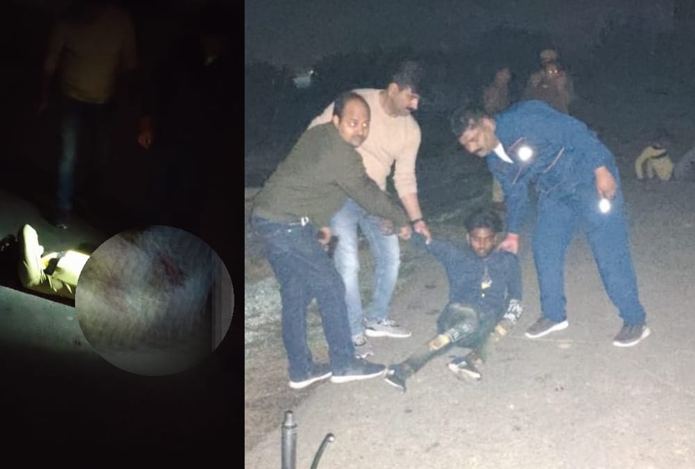 Police encounter with goons in Banthara in Lucknow.