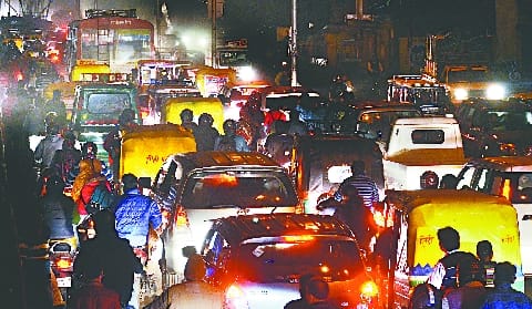 When caught shopping for Holi, it got stuck in a jam