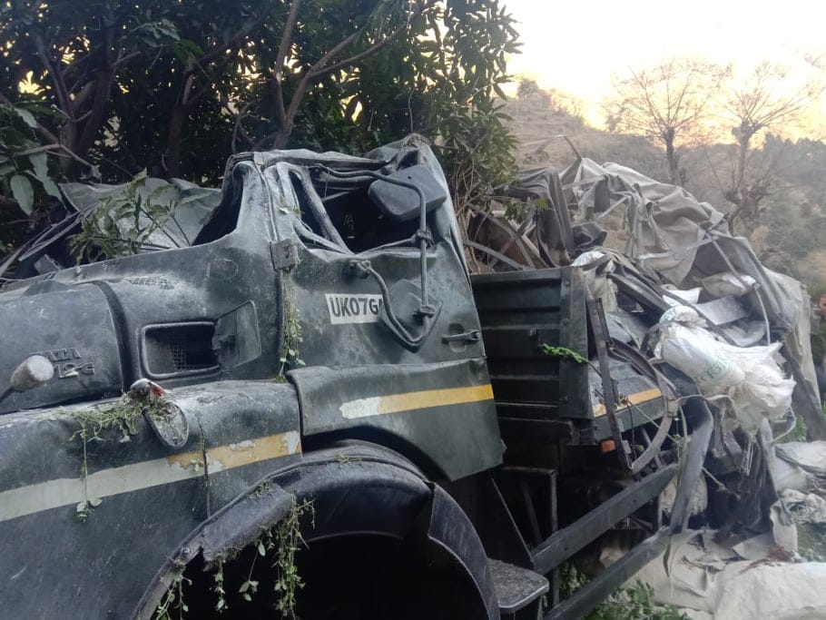 Dehradun: Army Truck Collision with Bike and fell into ditch in chakrata