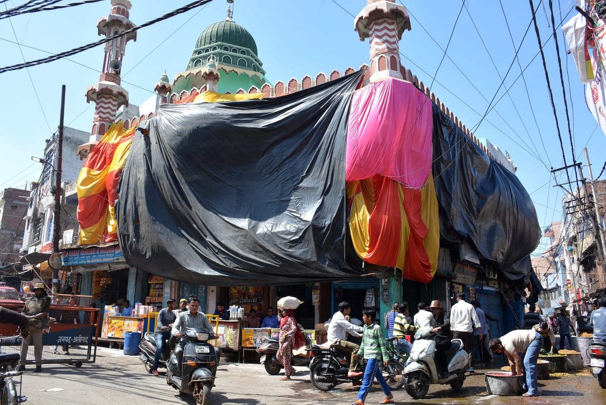 to protect mosque from colour, its wall has been covered