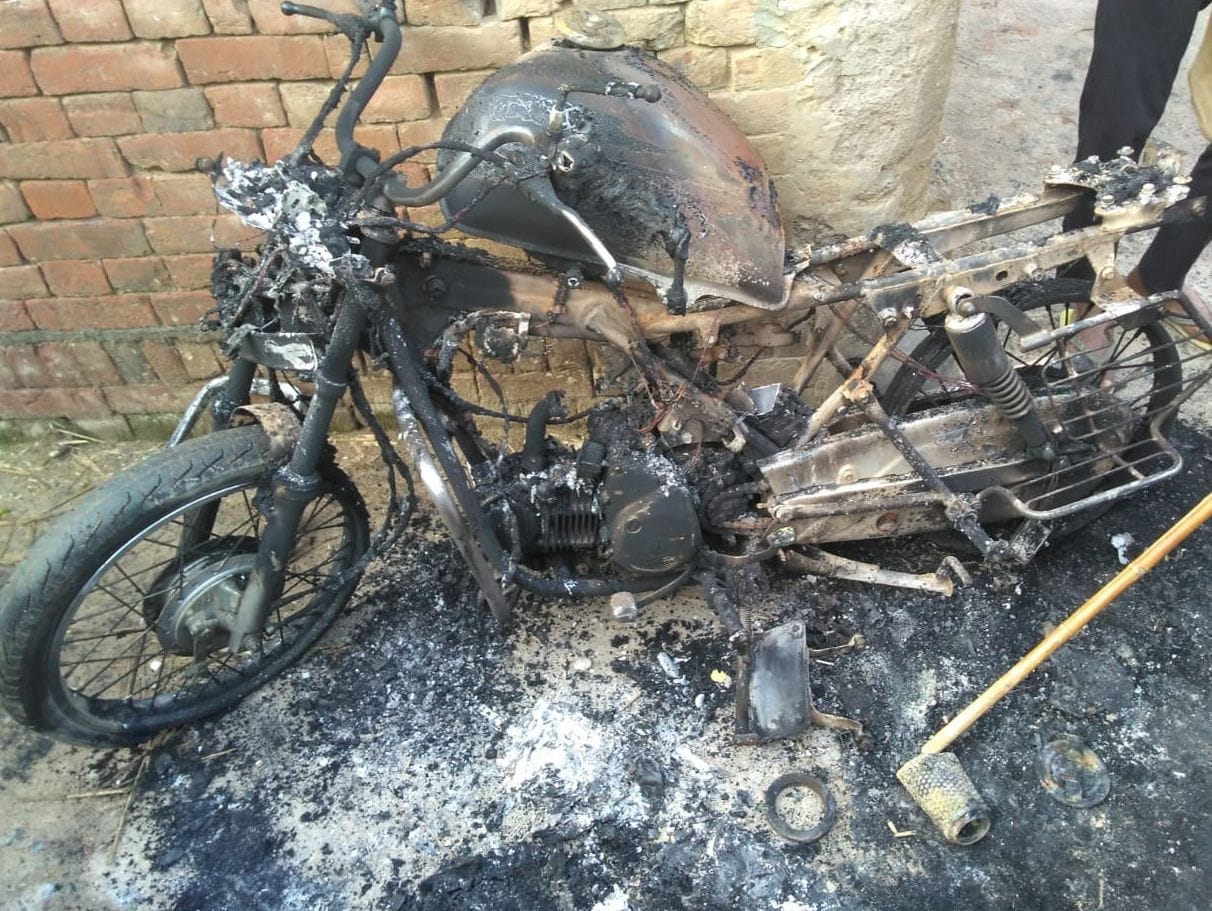 Stolen bike, set fire on failure to start