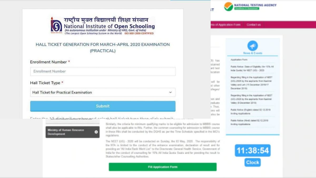 NIOS admit card released for class 10 and 12 practical exam 2020 at nios.ac.in