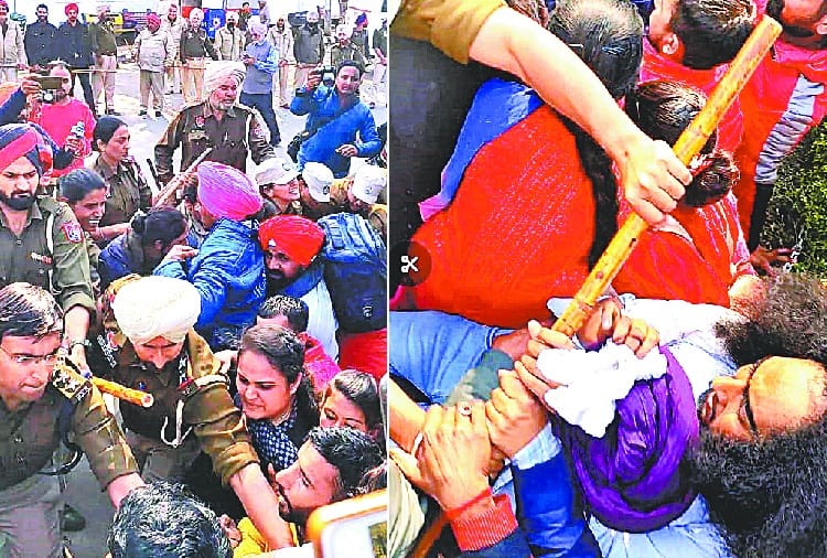 Police Lathicharge on Female Teachers on Womens Day during Protest