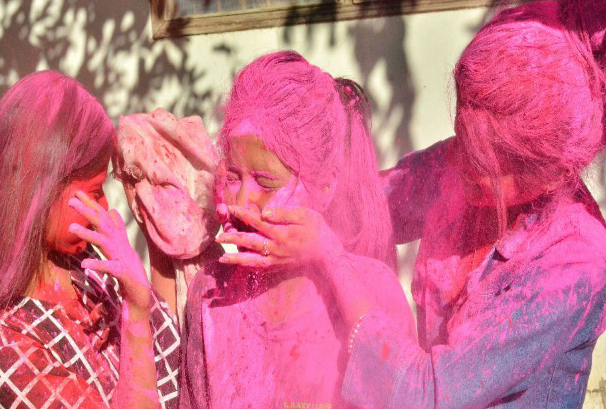 Holi Celebration in Braj Tajnagari Colorful Festival Enjoying Foreign Tourist