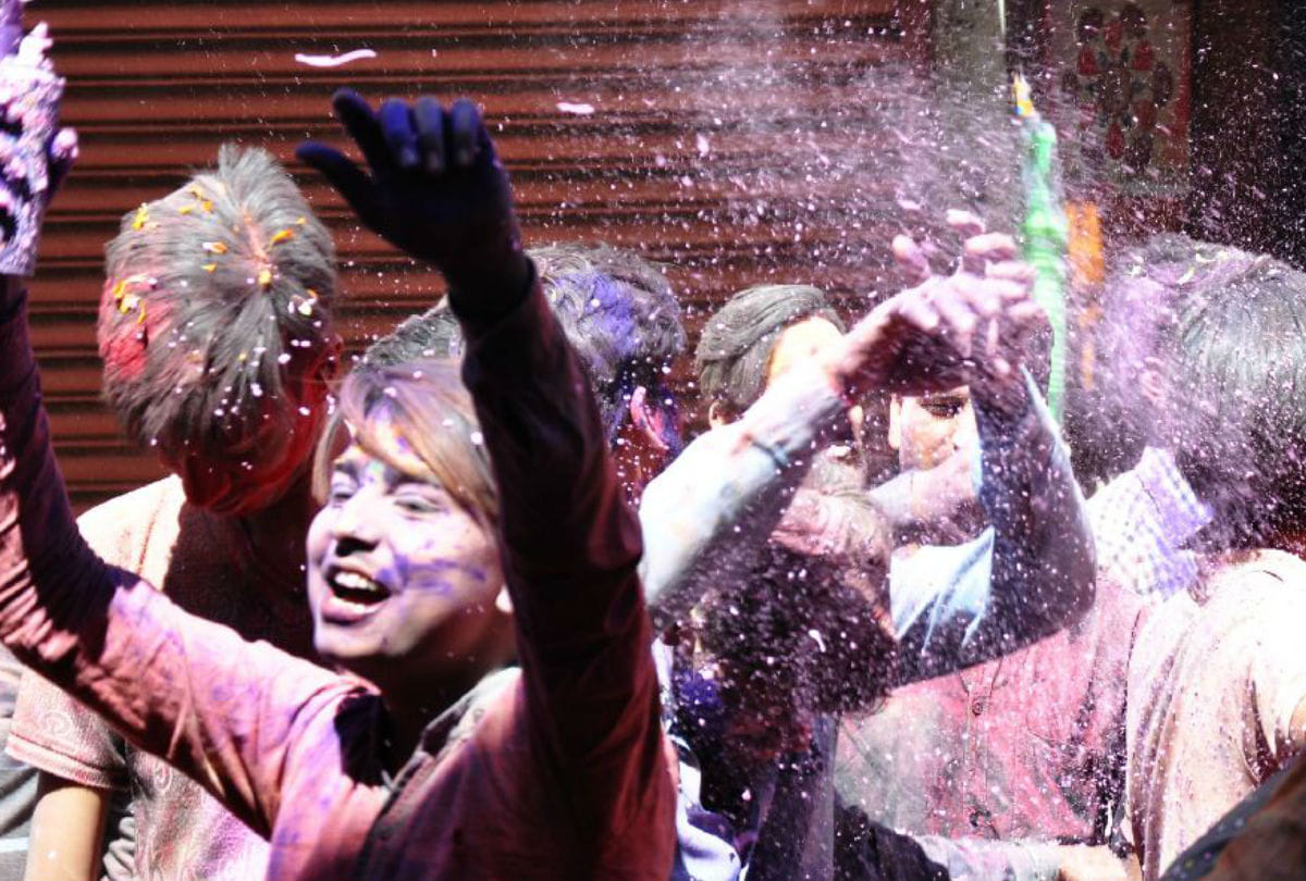 Holi Celebration in Braj Tajnagari Colorful Festival Enjoying Foreign Tourist