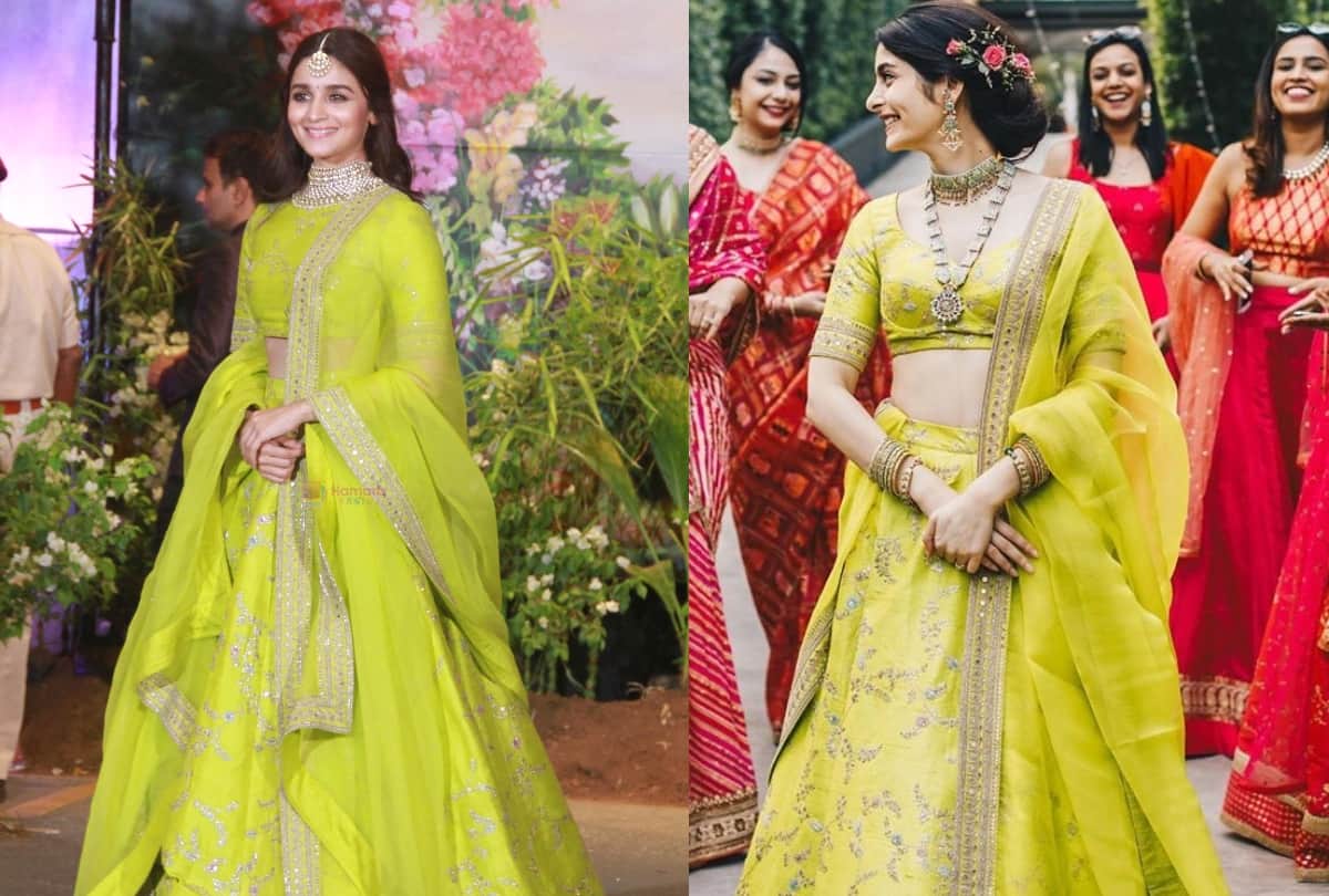 brides wear sabyasachi designs alia bhatt lime green lehenga