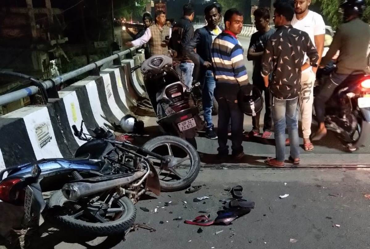 scooty and bike collided at malhaur bridge in chinhat, two children fell from 12 feet, injured
