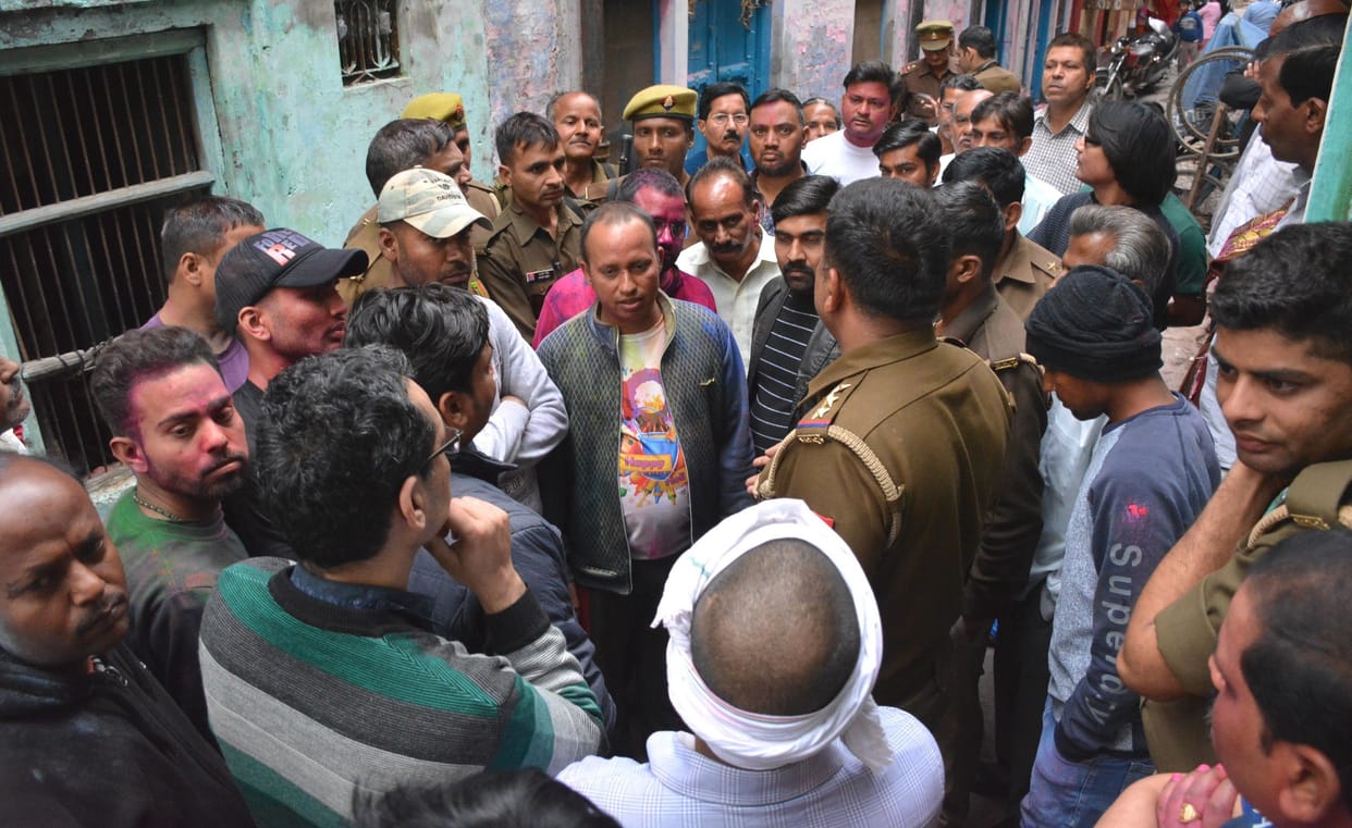 In aligarh stone pelting and firing on holi.