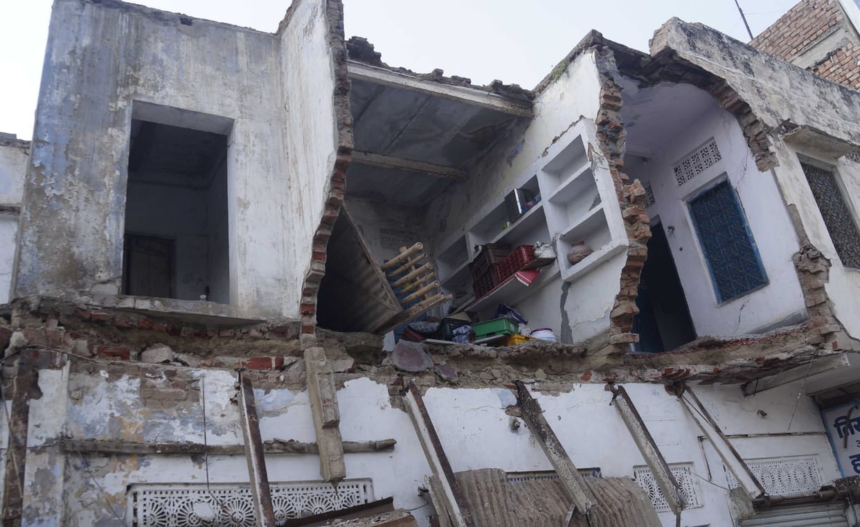 in balsamand road first floor of a building collapsed