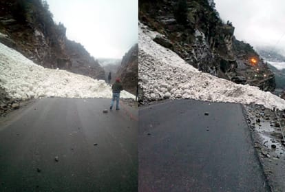 snow avalanche on national highway five in Ralli in kinnaur in himachal pradesh