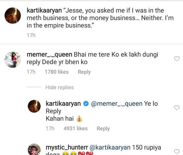 kartik aaryan reply to fan viral on social media