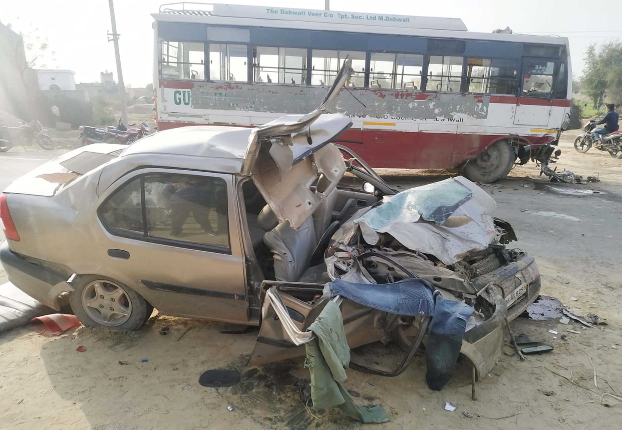 two killed in high speed car collided with bus