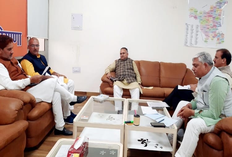 Haryana BJP chief Subhash Barala meeting with party leaders in Rohtak