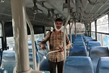 corona virus Conductors with sanitizers in HRTC buses from today