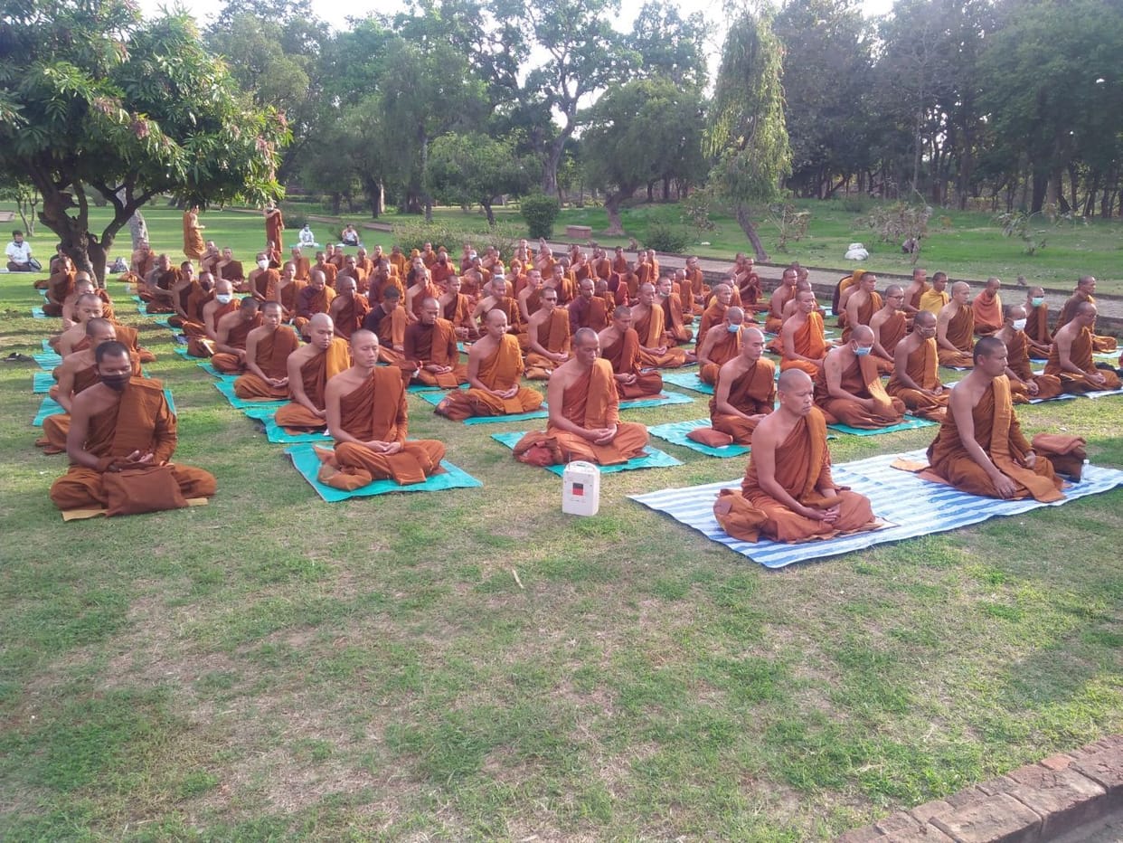 In Buddhist taposthali, followers from Thailand worshiped